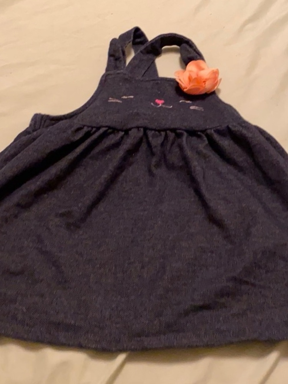 Navy Girls Floral Accent Sundress with Coral Flower